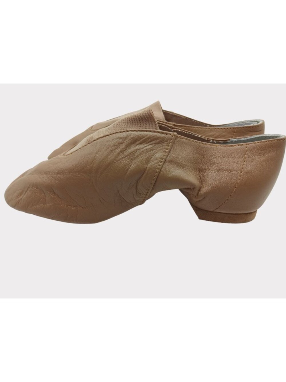 Bloch Tan Split Sole Slip On Jazz Shoe Size 5 Elastic Panel Rubber Sole Heel - Picture 5 of 11